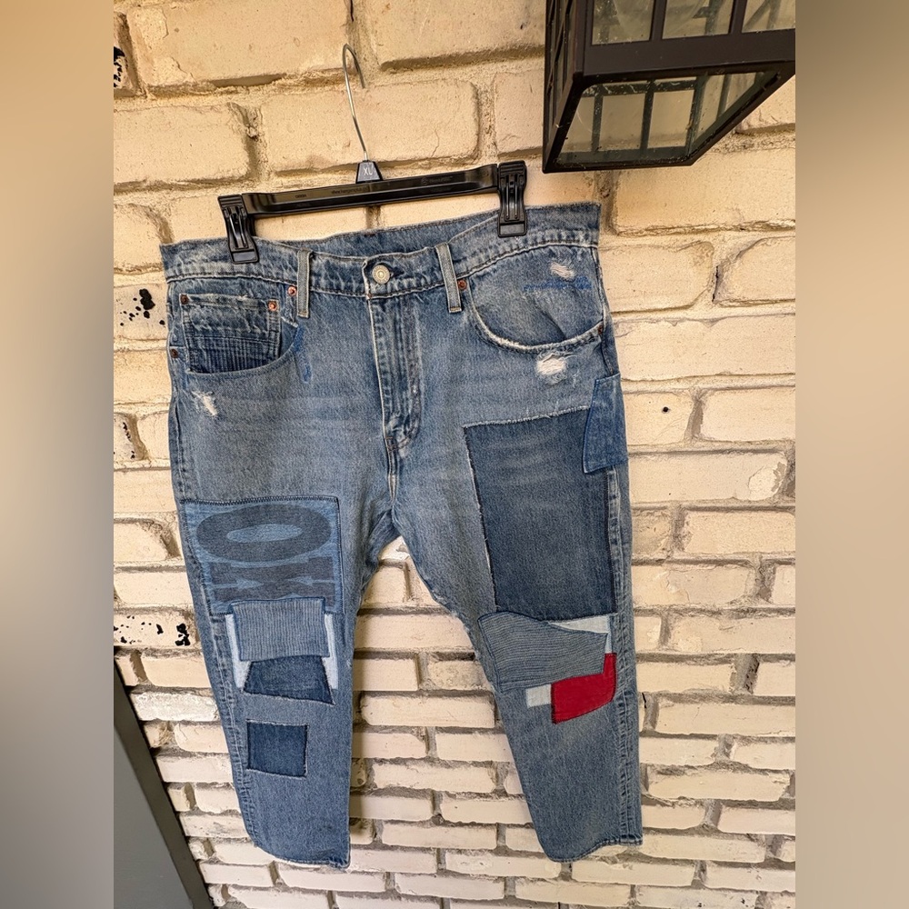 Levi Strauss 512 Premium Blue Patchwork Relaxed J… - image 1
